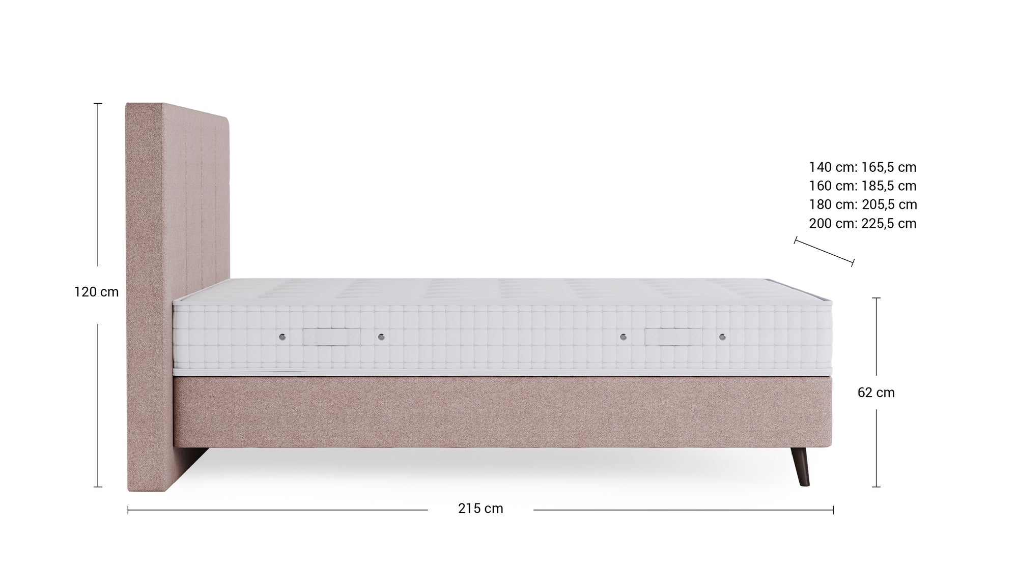 Schlafmöbel von Bruno – in glory blush, Vertica-Kopfteil, Füße aus Espresso-Buche