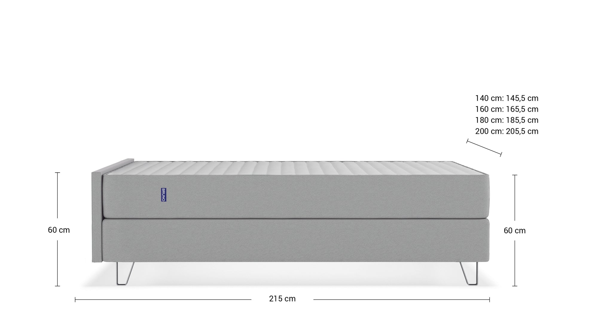 Boxspringbett Premium von Bruno – in Hellgrau, Compact-Kopfteil