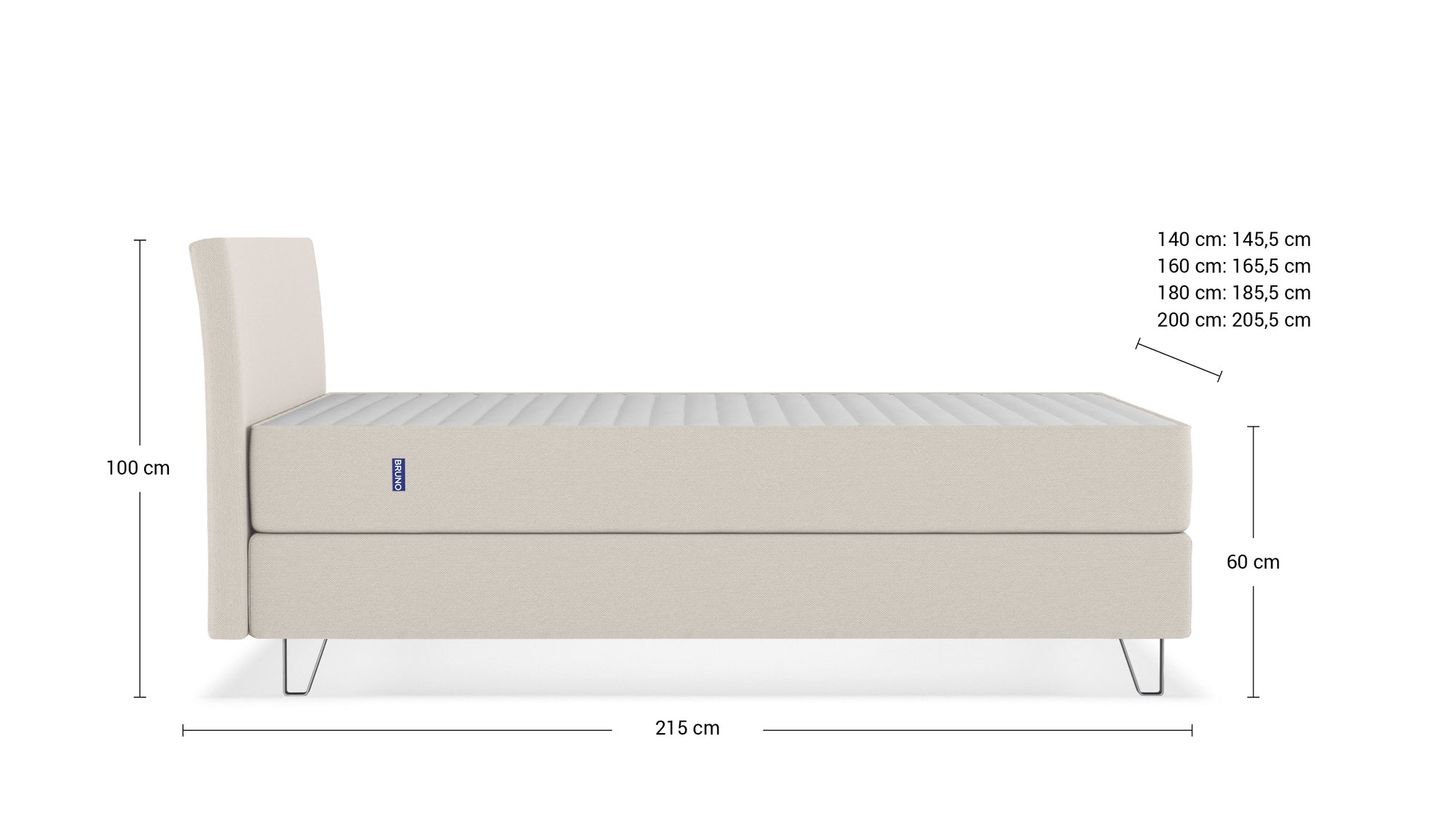 Boxspringbett Premium von Bruno – in Beige, Kurz-Kopfteil