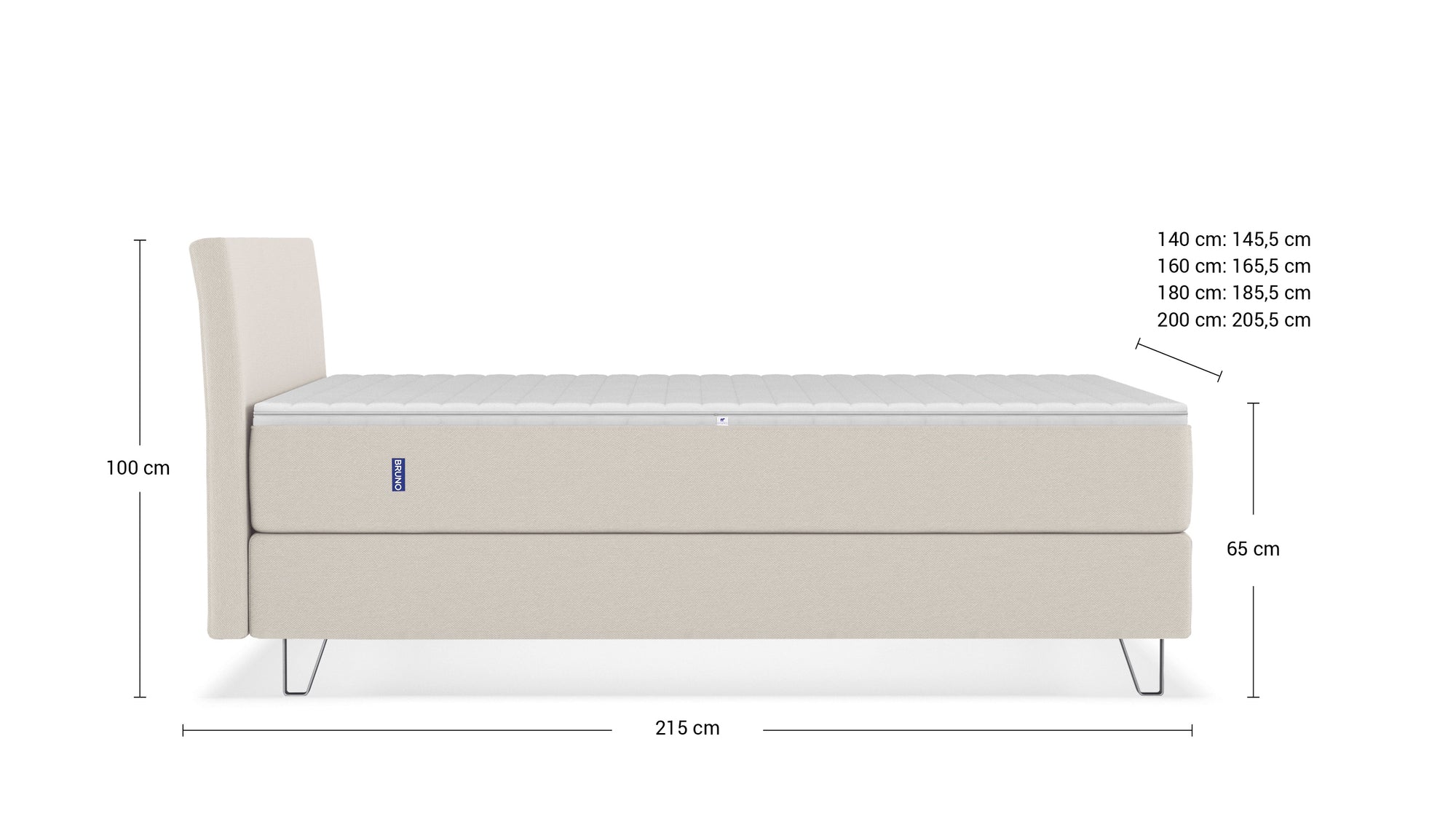Boxspringbett Premium von Bruno – in Beige, Kurz-Kopfteil