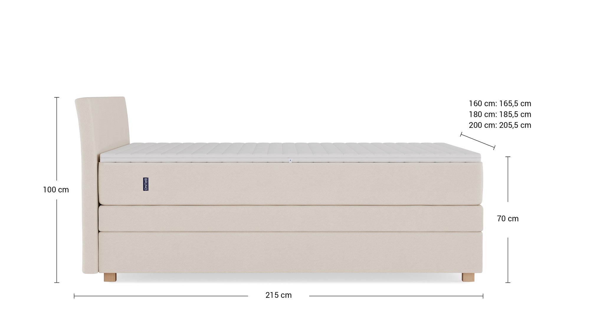 Boxspringbett Premium mit Stauraum von Bruno – in Beige, Kurz-Kopfteil