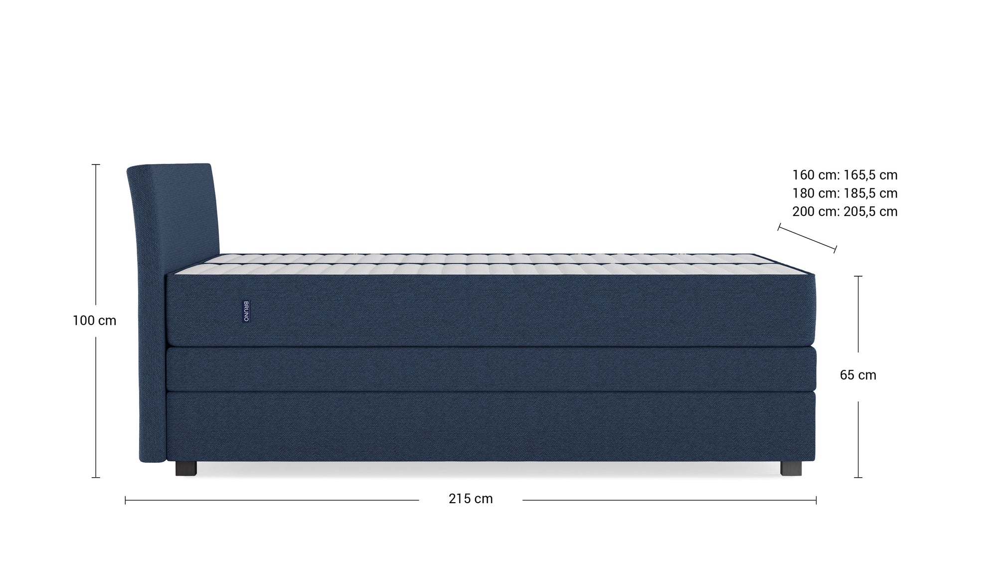 Boxspringbett Premium mit Stauraum von Bruno – in Blau, Kurz-Kopfteil
