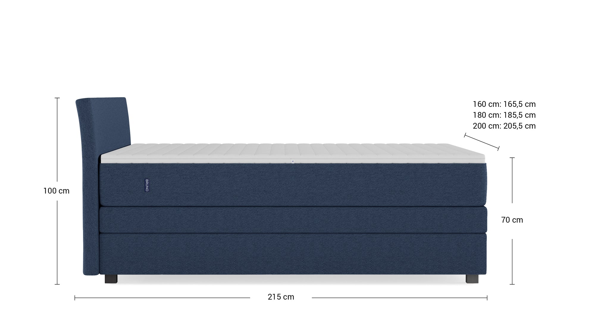 Boxspringbett Premium mit Stauraum von Bruno – in Blau, Kurz-Kopfteil