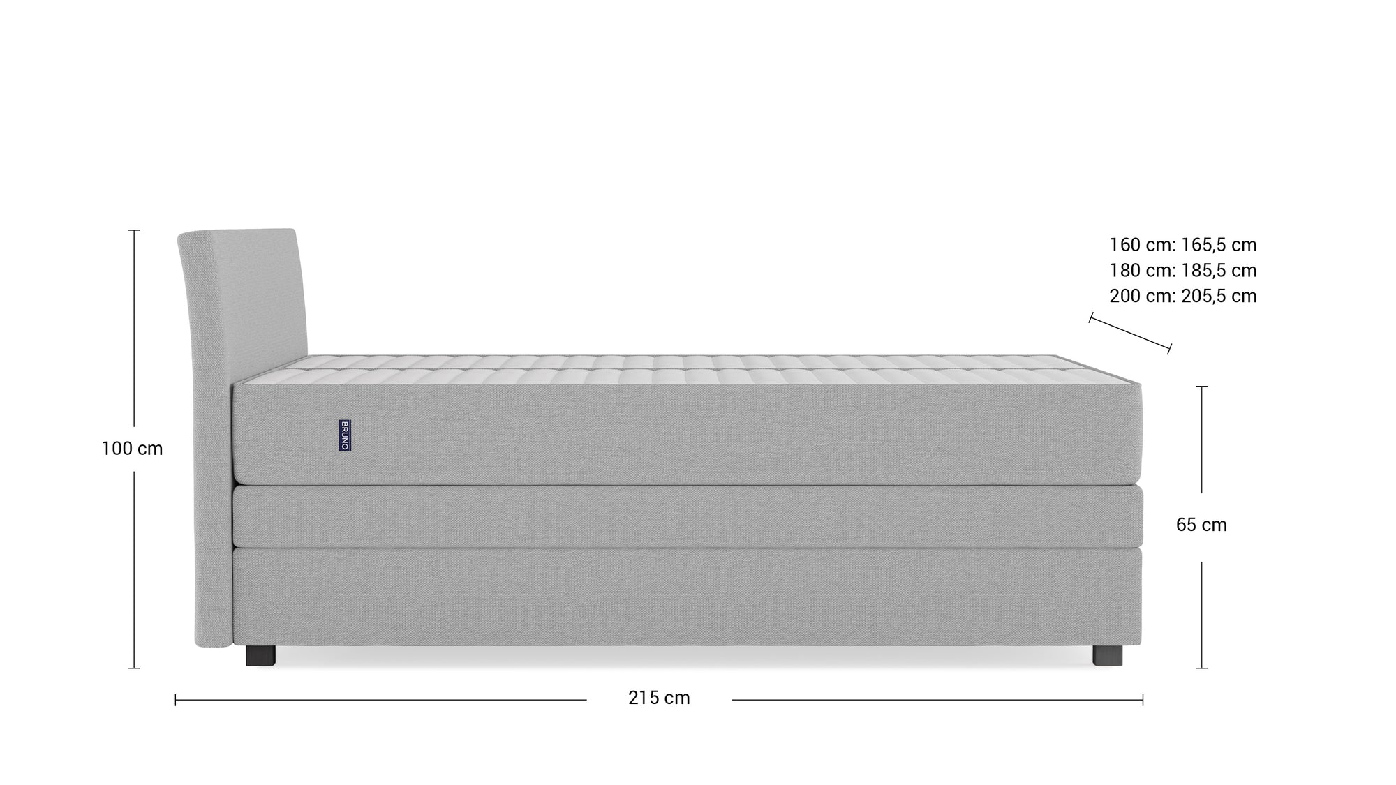 Boxspringbett Premium mit Stauraum von Bruno – in Hellgrau, Kurz-Kopfteil