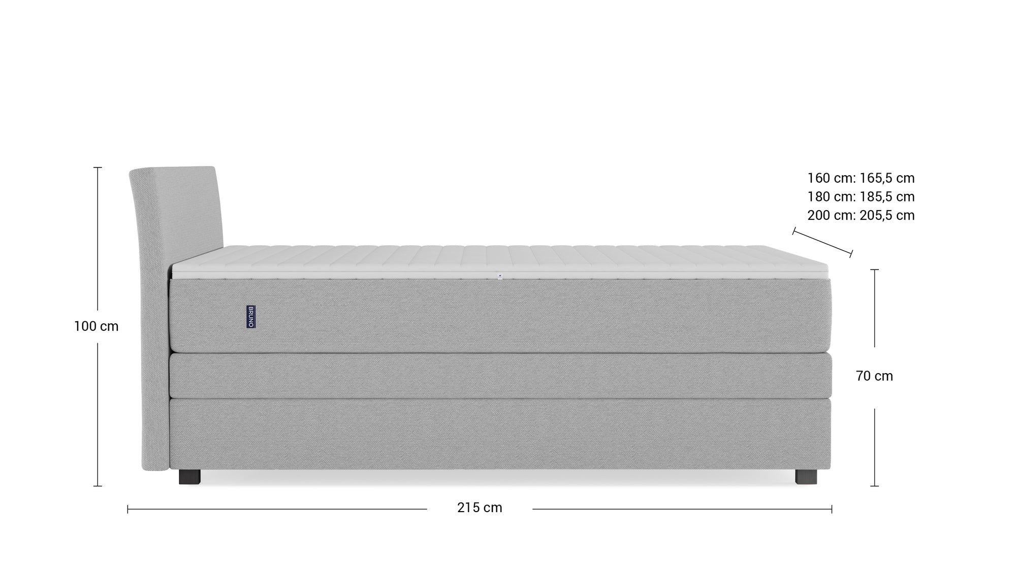 Boxspringbett Premium mit Stauraum von Bruno – in Hellgrau, Kurz-Kopfteil