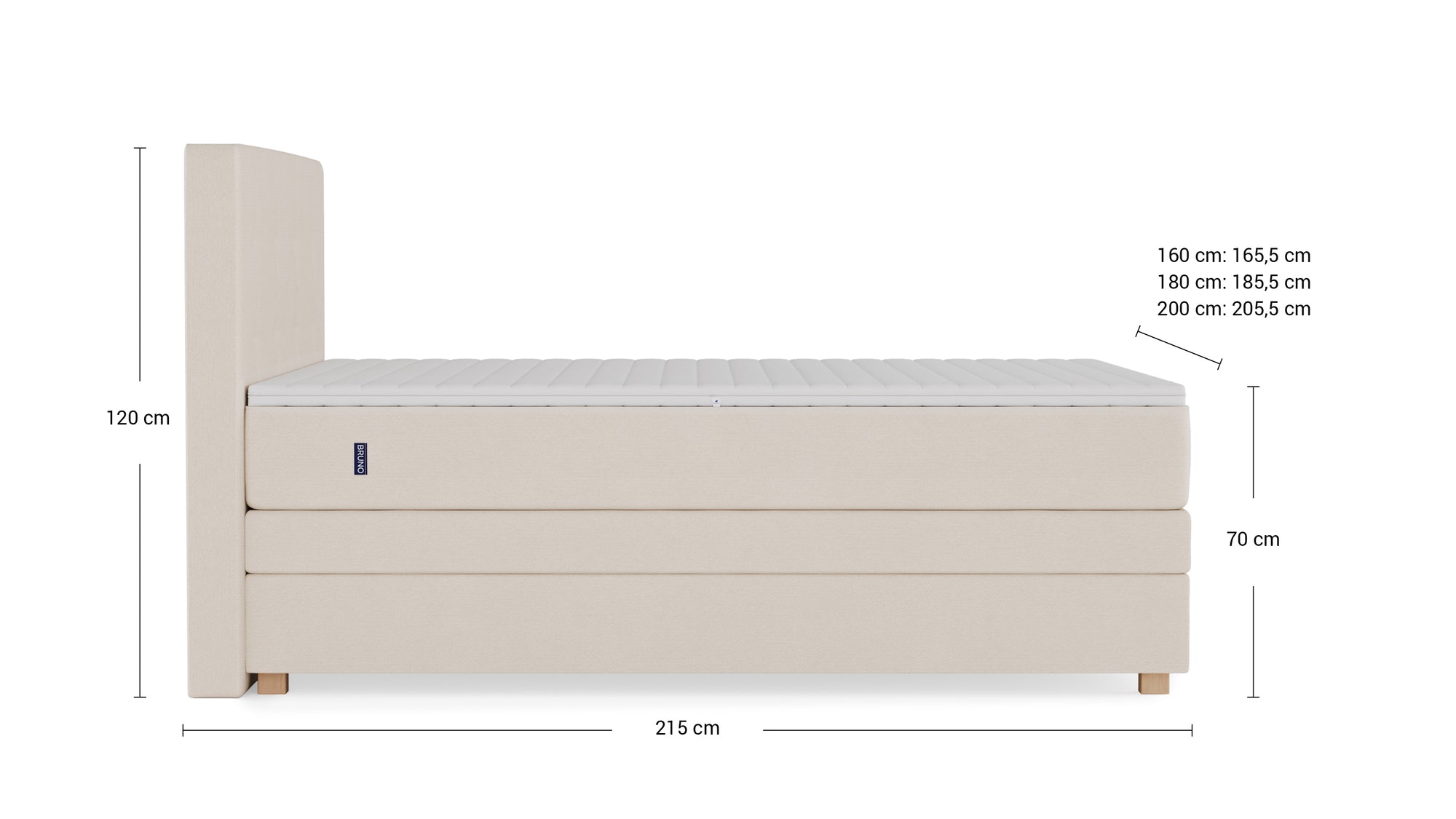 Boxspringbett Premium mit Stauraum von Bruno – in Beige, Opus-Kopfteil