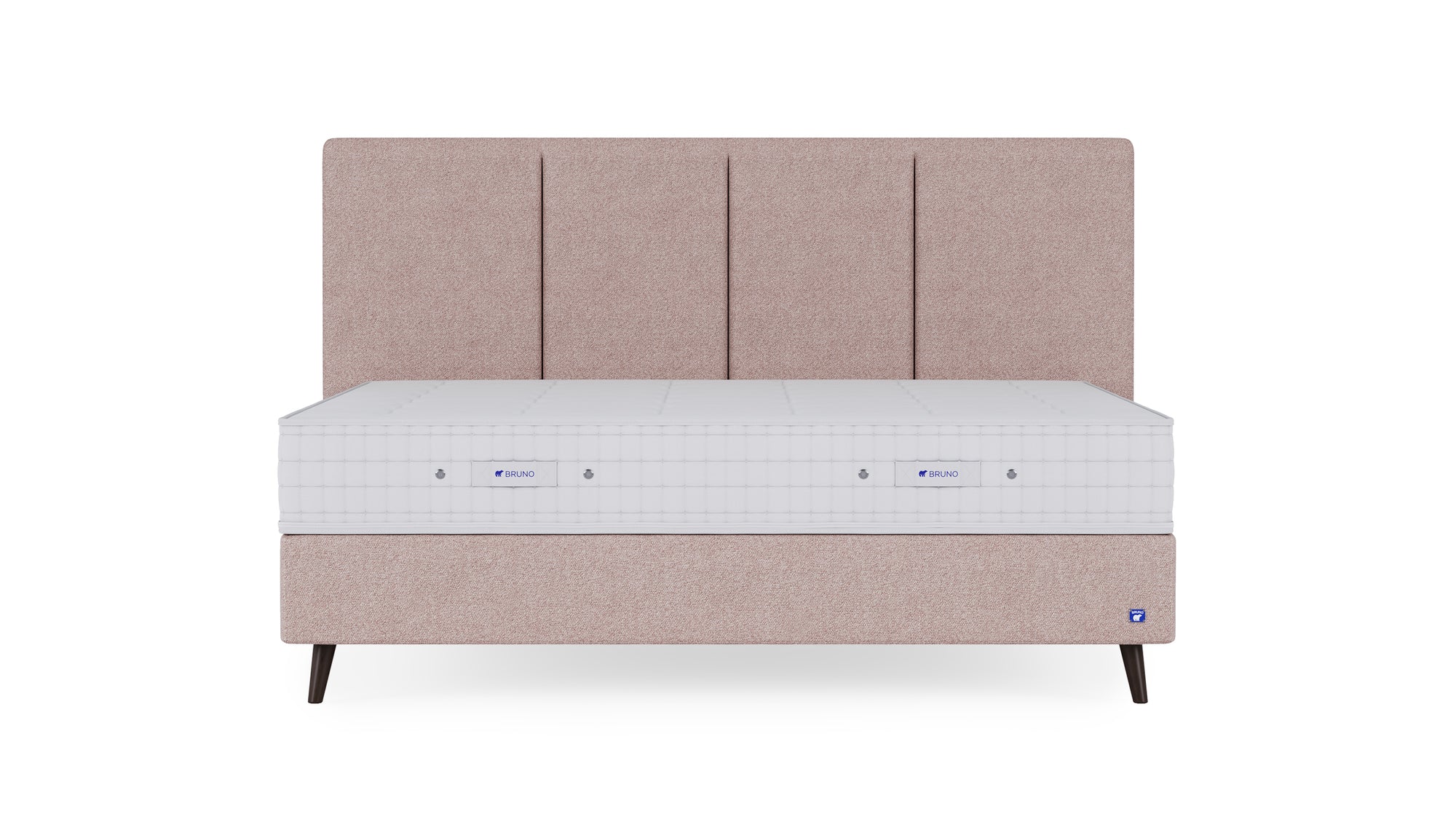 Boxspringbett Prestige von Bruno – in Glory Blush, Vertica-Kopfteil, Füße aus Espresso-Buche