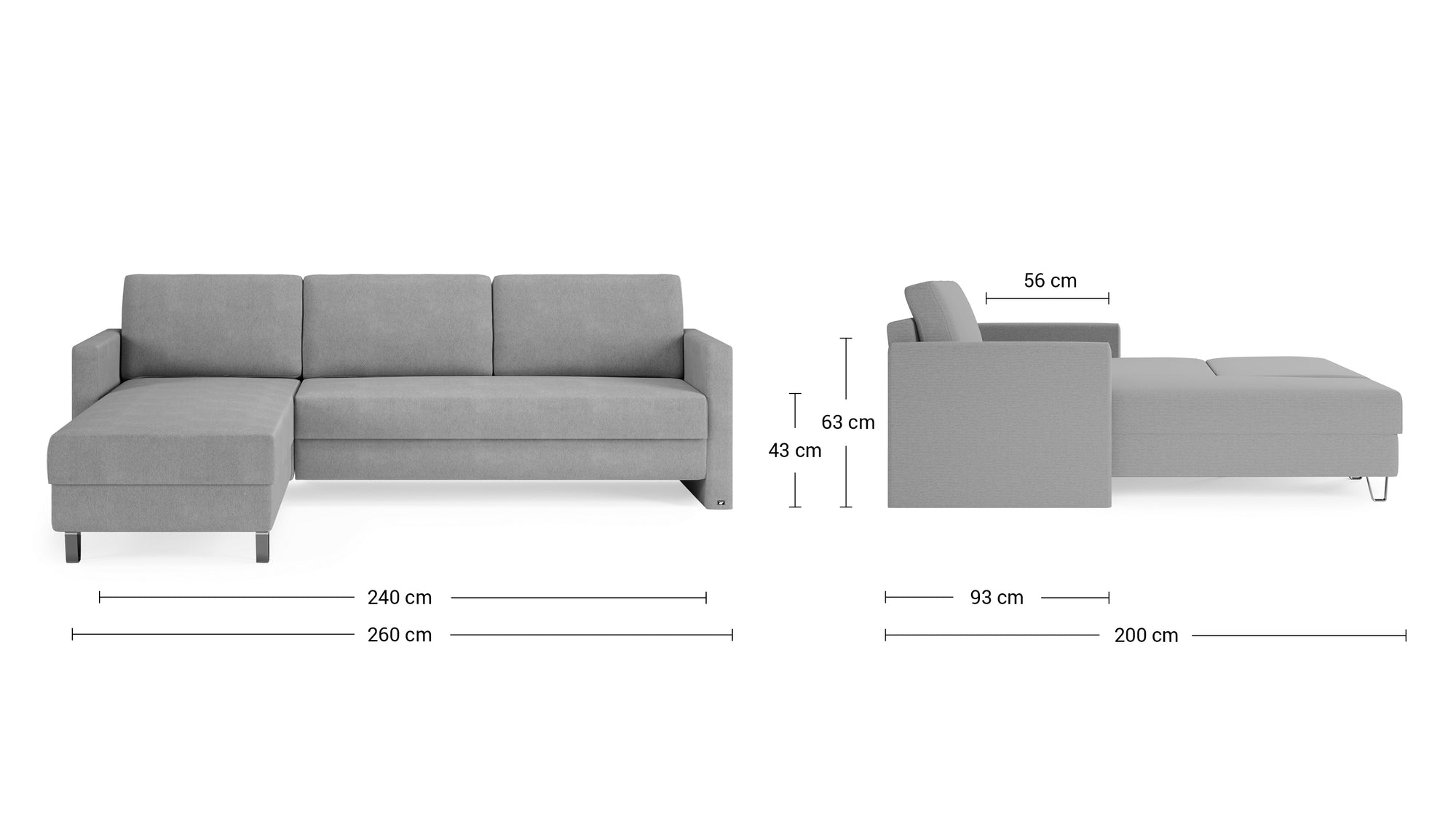 Ecksofa von Bruno – 160×200 cm, schmale Armlehnen