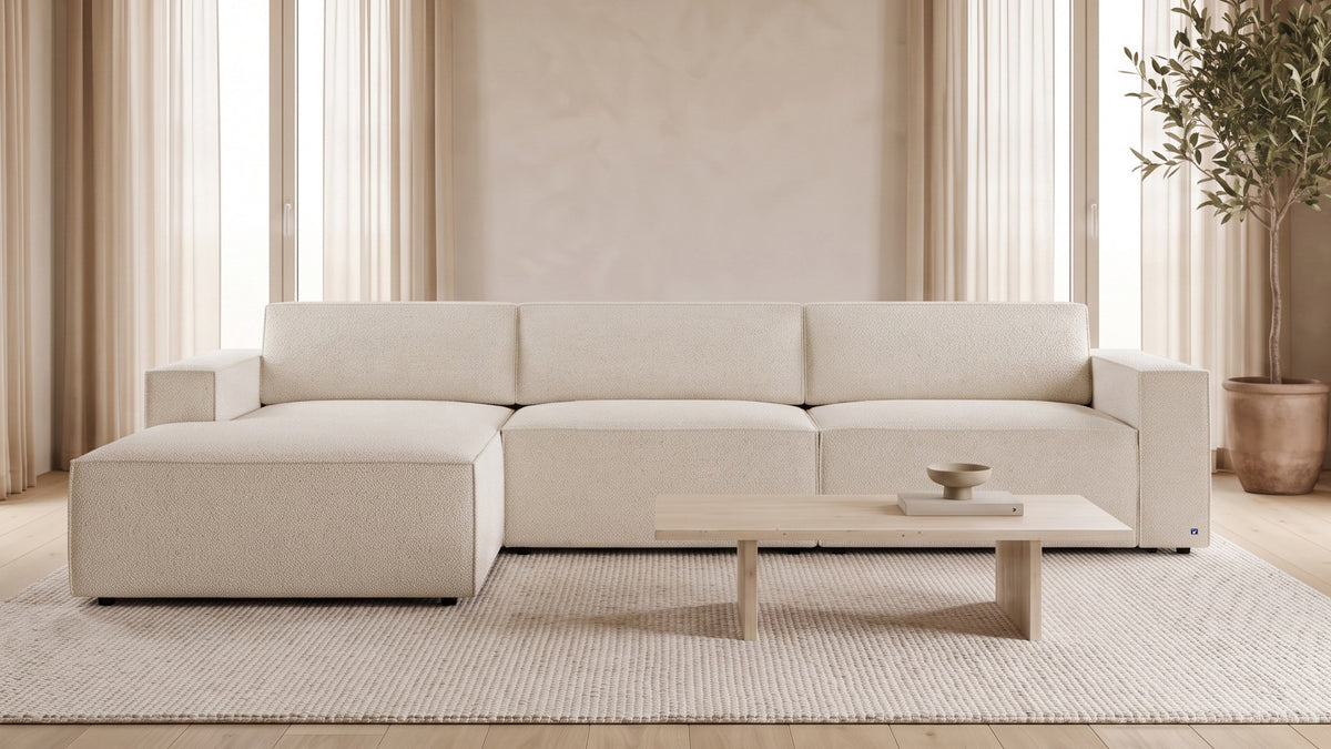 Bruno LOUNGE Ecksofa in Glory Soft Beige, mit Recamiere, linksseitig