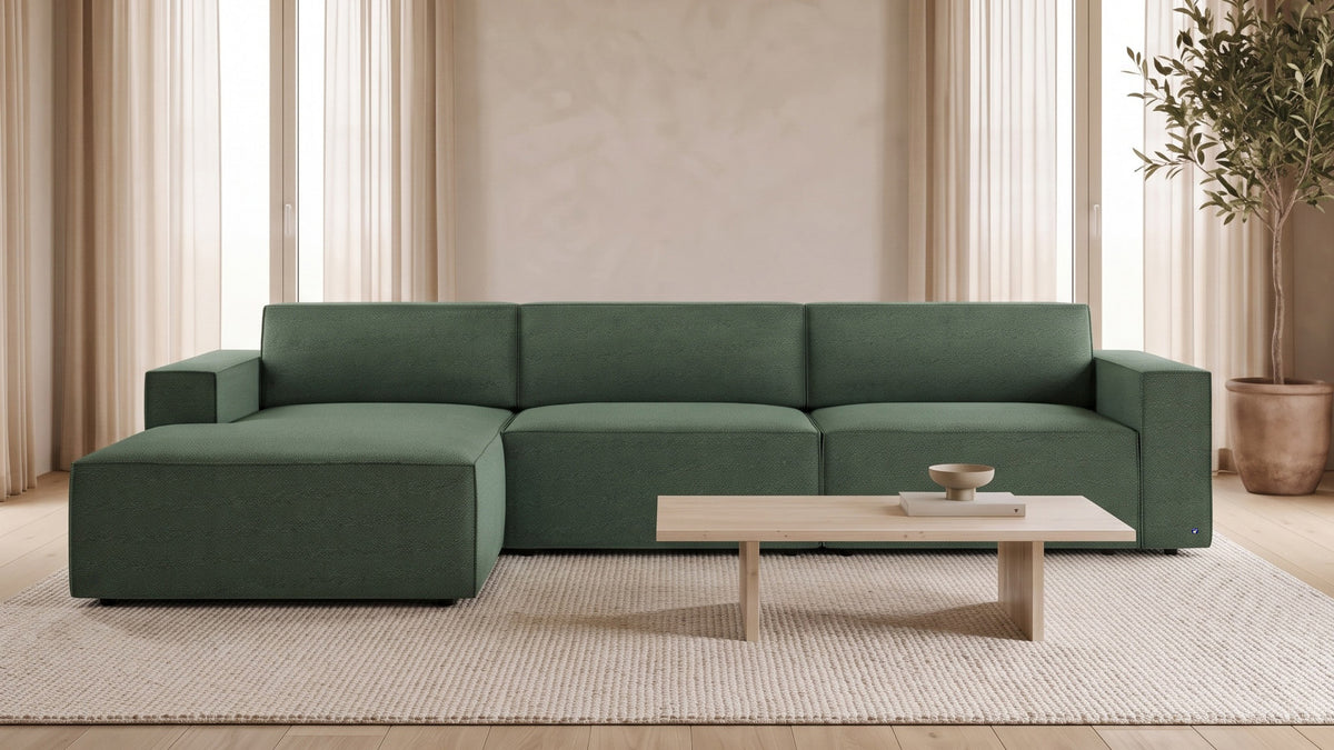 Bruno LOUNGE Ecksofa in Grün, mit Recamiere, linksseitig