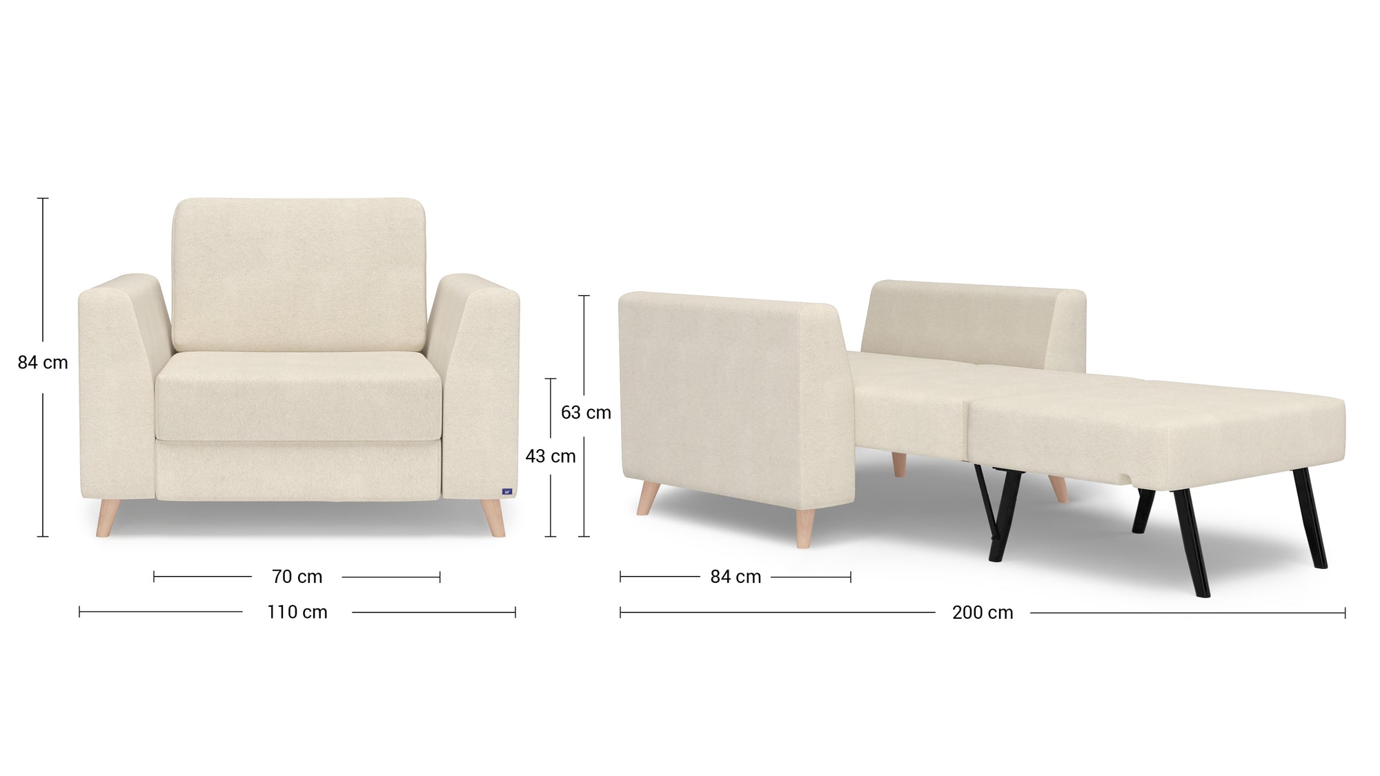 Schlafsessel von Bruno – in Beige, Klassik-Armlehnen, Holzfüße, mit Schlaffunktion