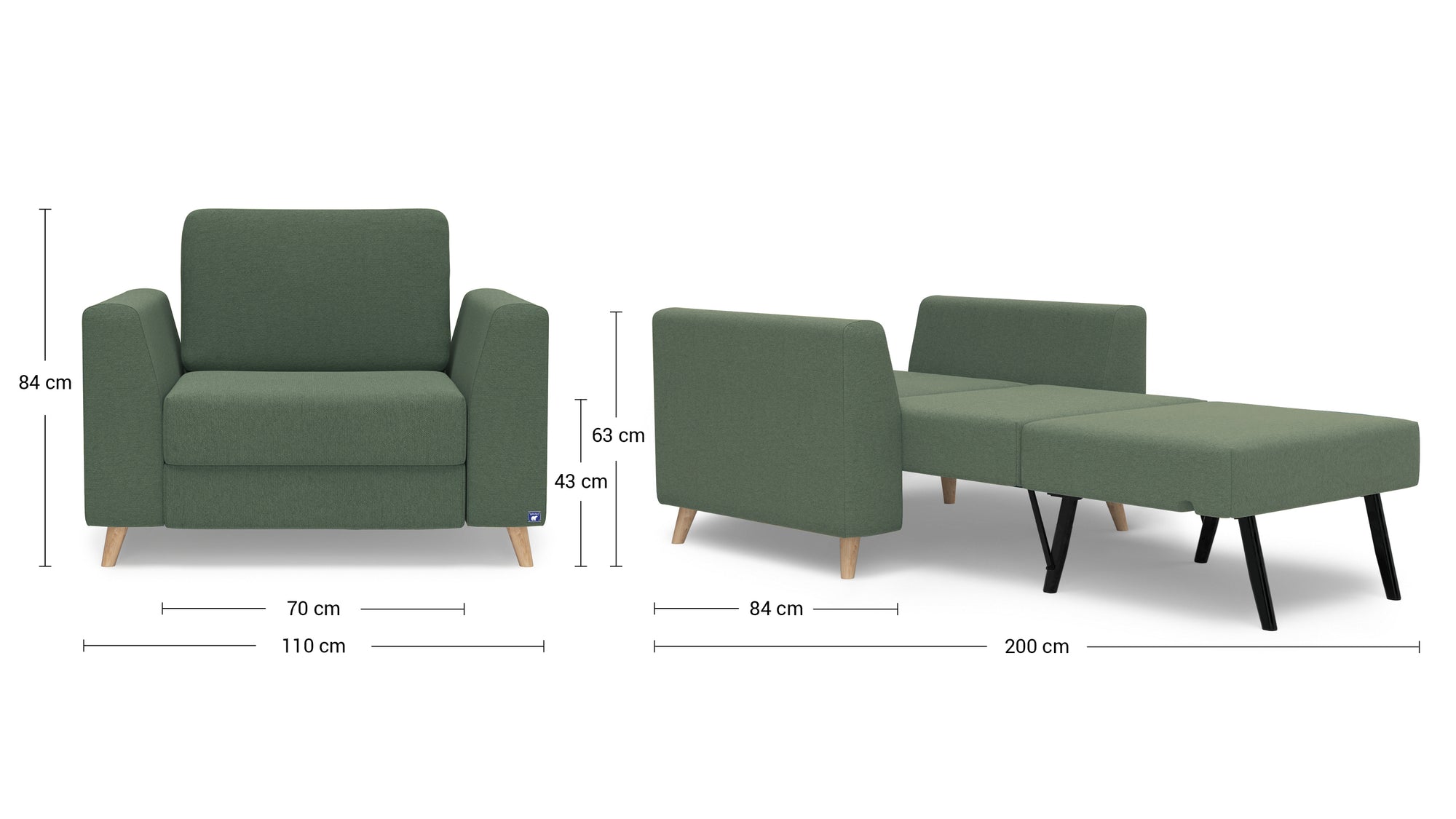 Schlafsessel von Bruno – in Grün, Klassik-Armlehnen, Holzfüße, mit Schlaffunktion