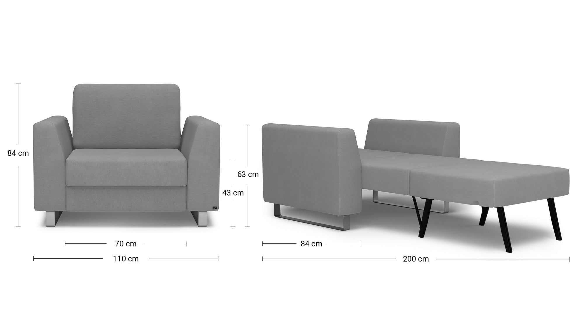 Schlafsessel von Bruno – in glory taupe, Klassik-Armlehnen, Metallfüße, mit Schlaffunktion
