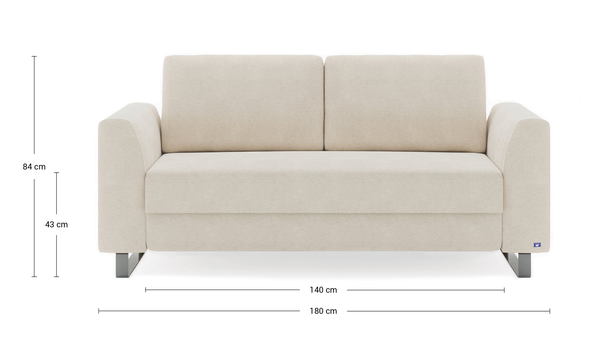 Schlafsofa von Bruno – 140 cm, in Beige, Klassik-Armlehnen, Metallfüße