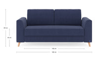 Schlafsofa von Bruno – 140 cm, in Blau, Klassik-Armlehnen, Holzfüße