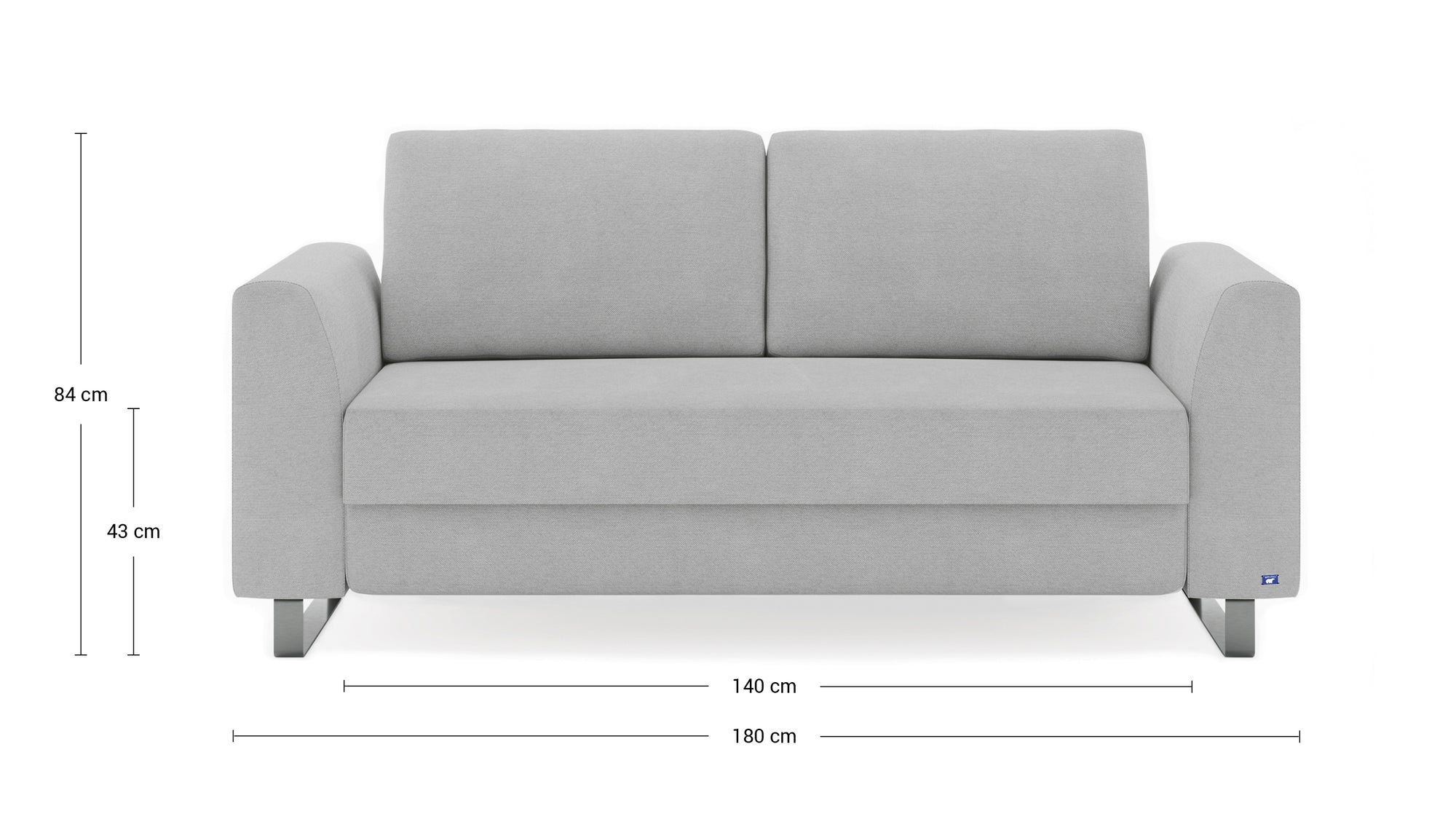 Schlafsofa von Bruno – 140 cm, in Hellgrau, Klassik-Armlehnen, Metallfüße