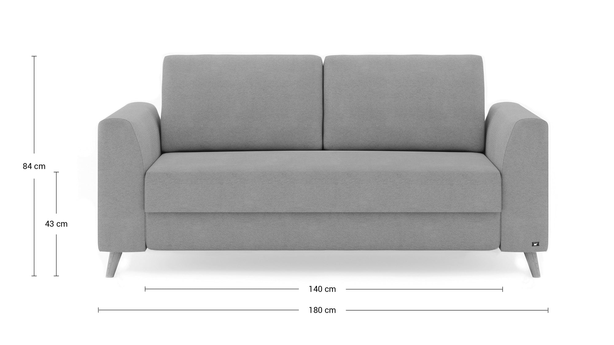 Schlafsofa von Bruno – 140 cm, in Braun, Klassik-Armlehnen, Holzfüße