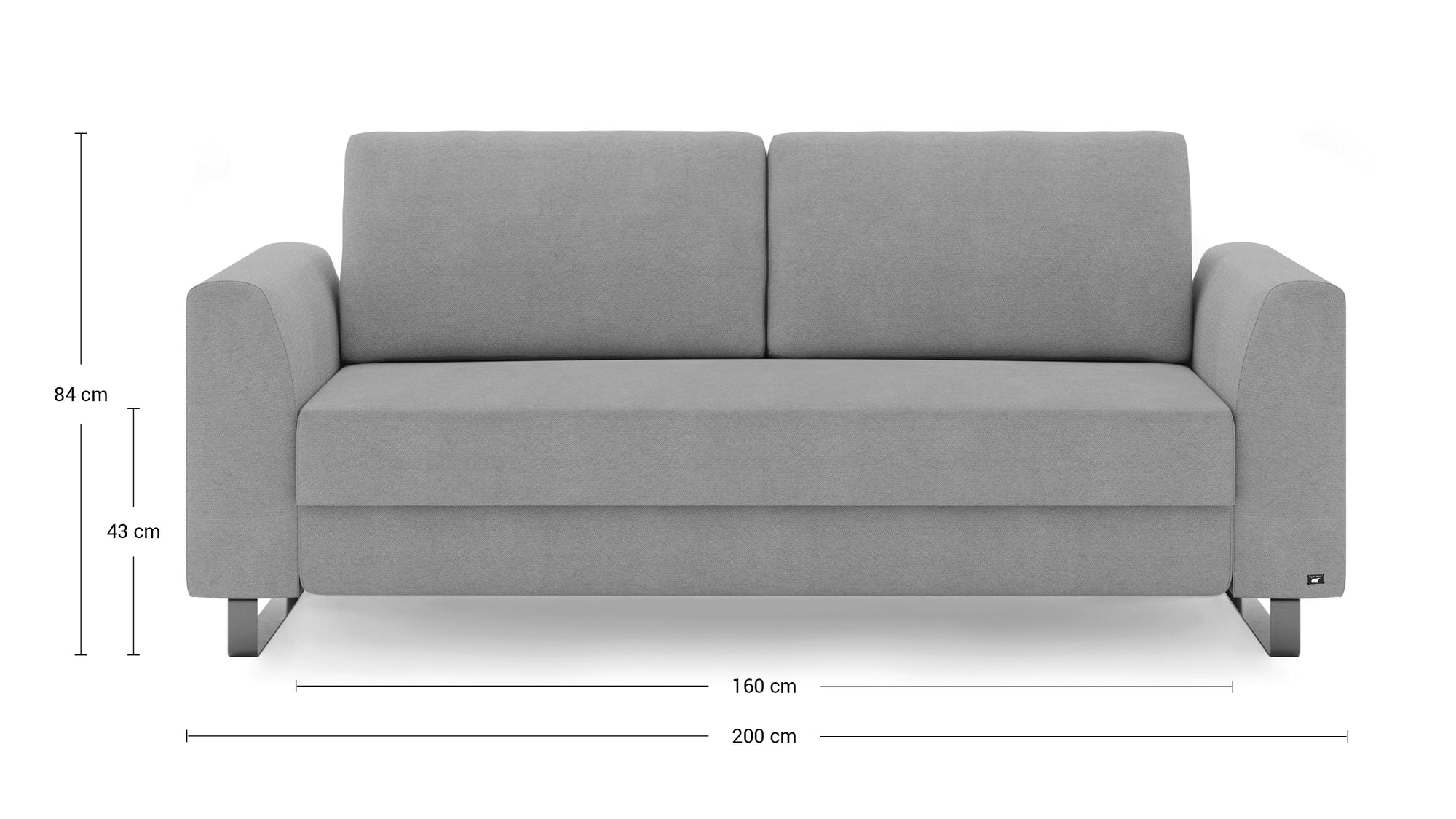 Schlafsofa von Bruno – 160 cm, in Dunkelgrau, Klassik-Armlehnen, Metallfüße