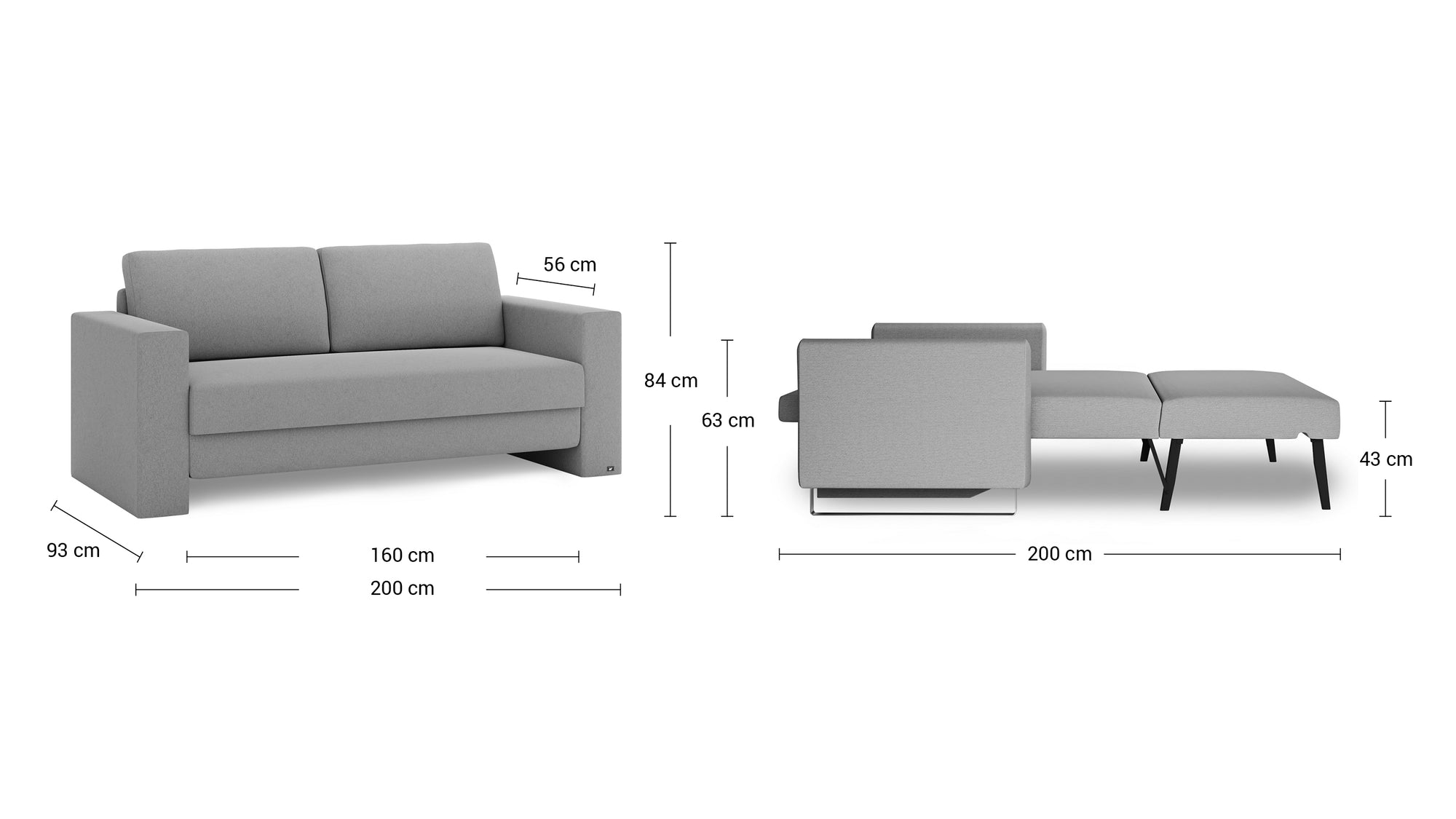 Schlafsofa von Bruno – 160 cm, Kubus-Armlehnen
