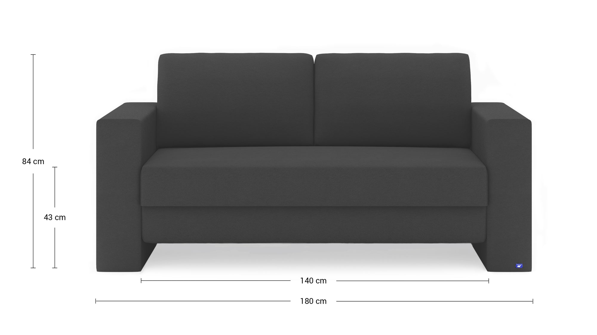 Schlafsofa von Bruno – 140 cm, in Anthrazit, Kubus-Armlehnen