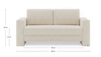 Schlafsofa von Bruno – 140 cm, in Beige, Kubus-Armlehnen