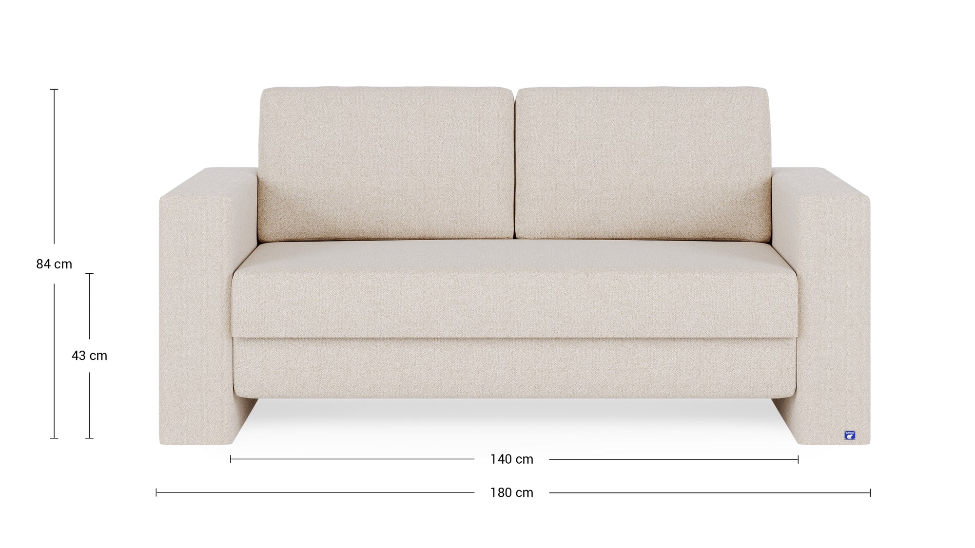 Schlafsofa von Bruno – 140 cm, in Glory Soft Beige, Kubus-Armlehnen