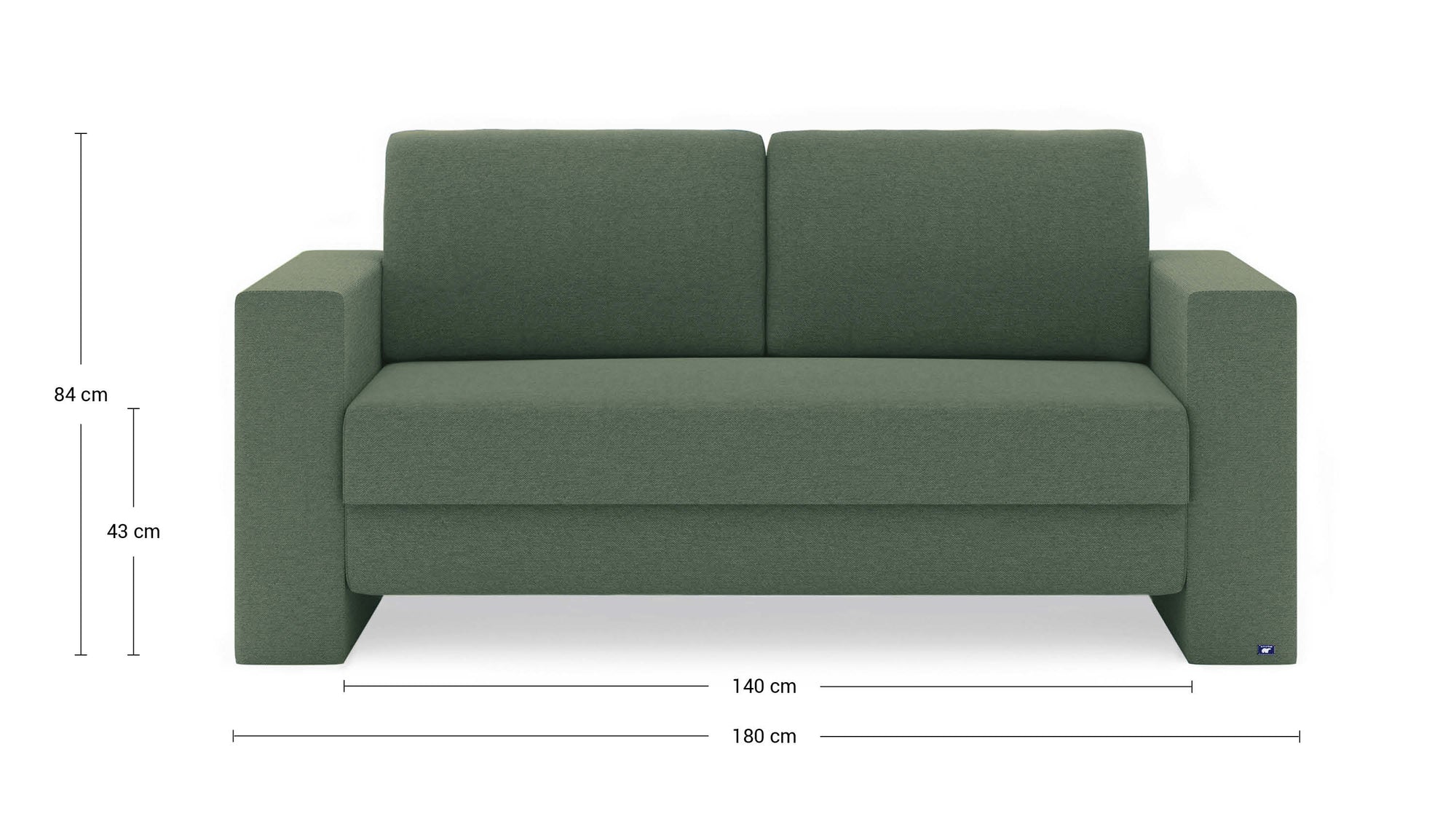 Schlafsofa von Bruno – 140 cm, in Grün, Kubus-Armlehnen