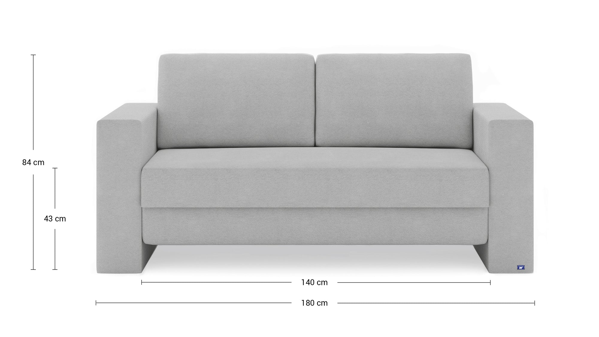 Schlafsofa von Bruno – 140 cm, in Hellgrau, Kubus-Armlehnen