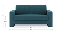 Schlafsofa von Bruno – 140 cm, in Türkis, Kubus-Armlehnen