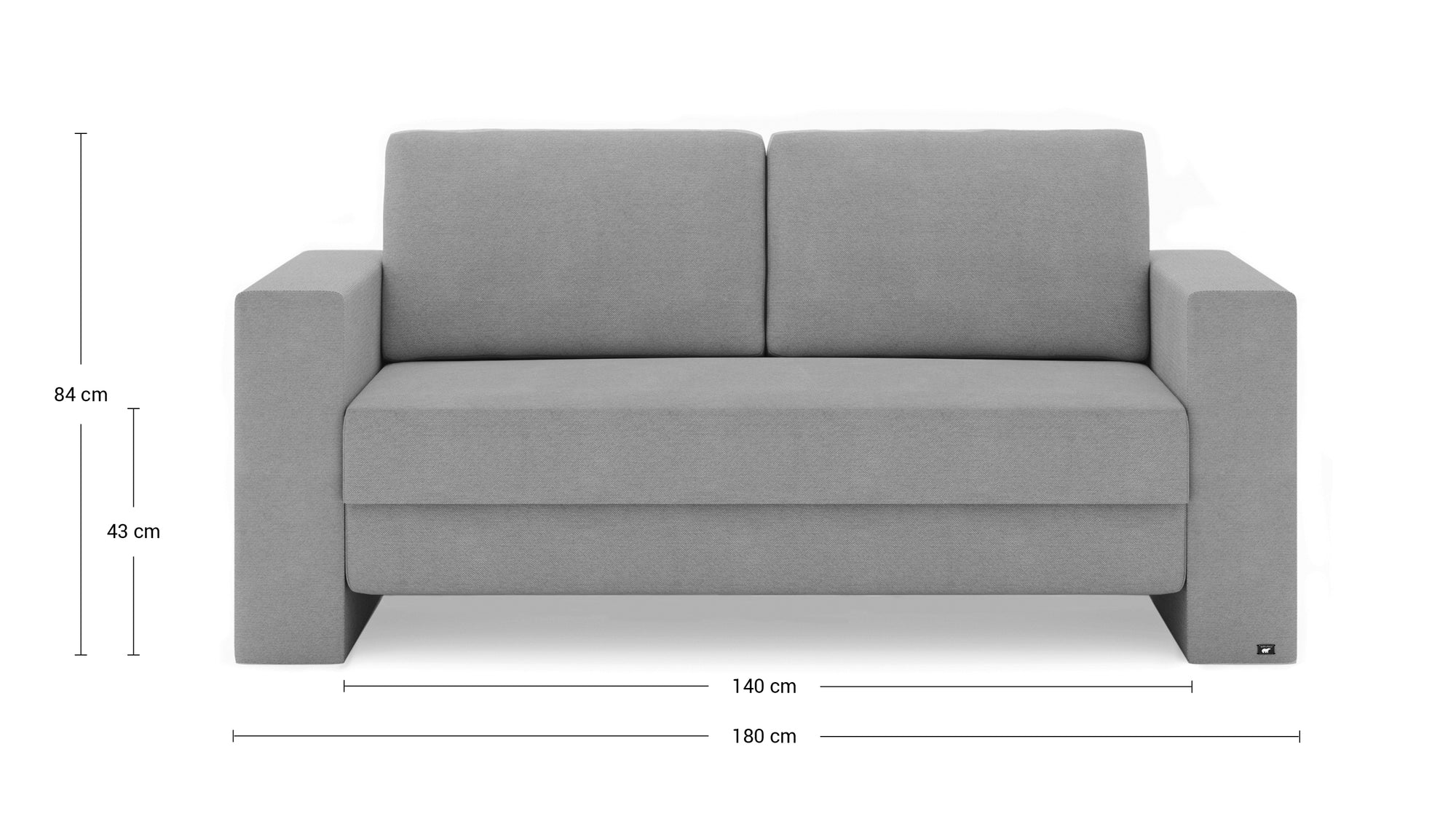 Schlafsofa von Bruno – 140 cm, in Braun, Kubus-Armlehnen