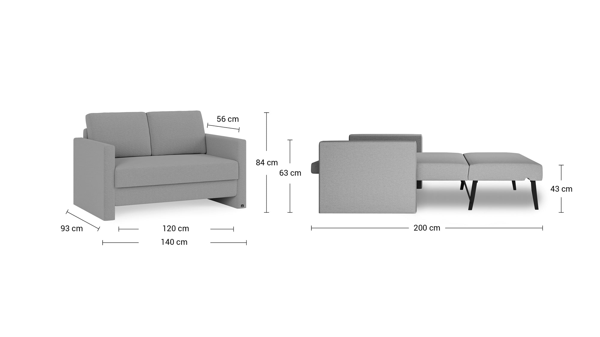 Schlafsofa von Bruno – 120 cm, schmale Armlehnen