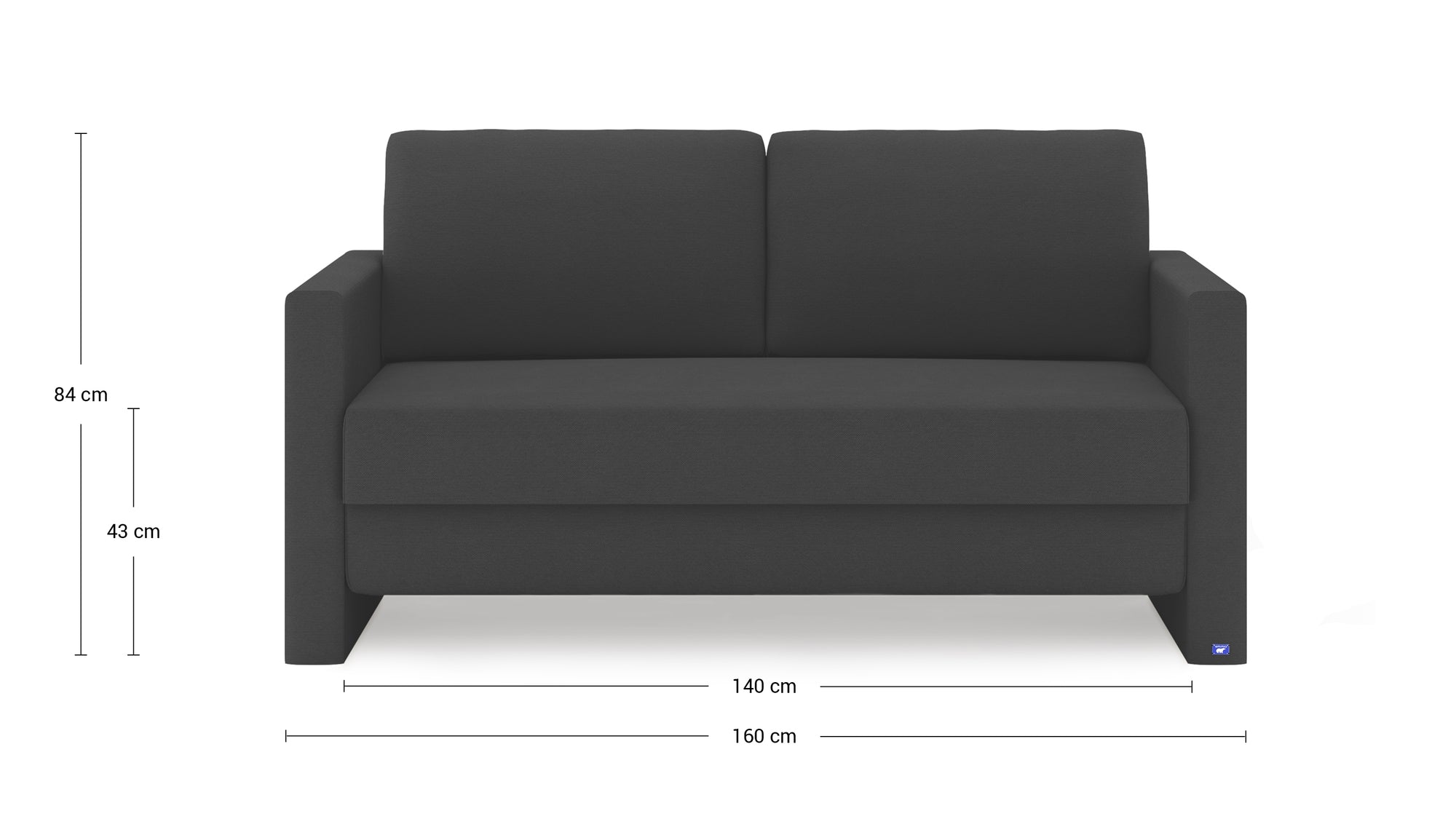 Schlafsofa von Bruno – 140 cm, in Anthrazit, schmale Armlehnen