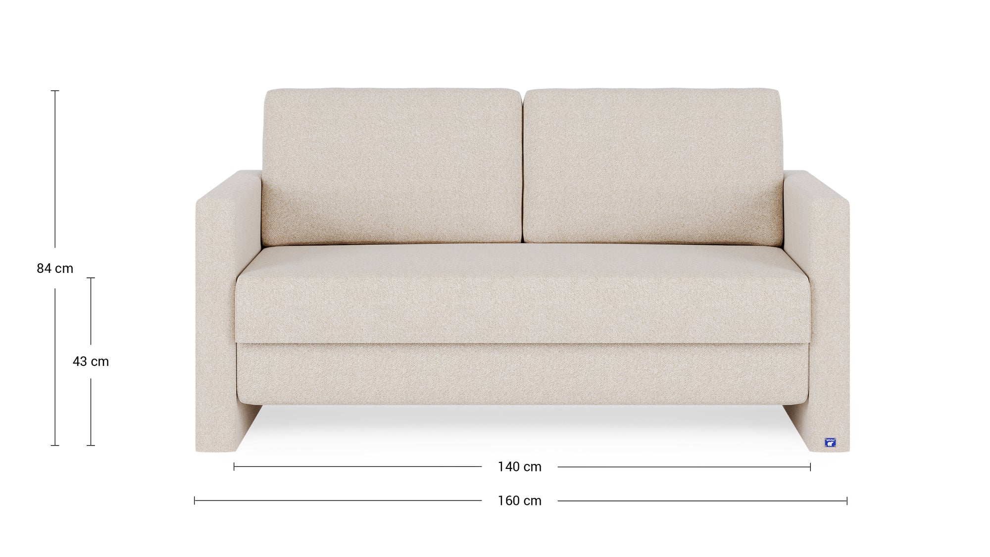 Schlafsofa von Bruno – 140 cm, in Glory Soft Beige, schmale Armlehnen