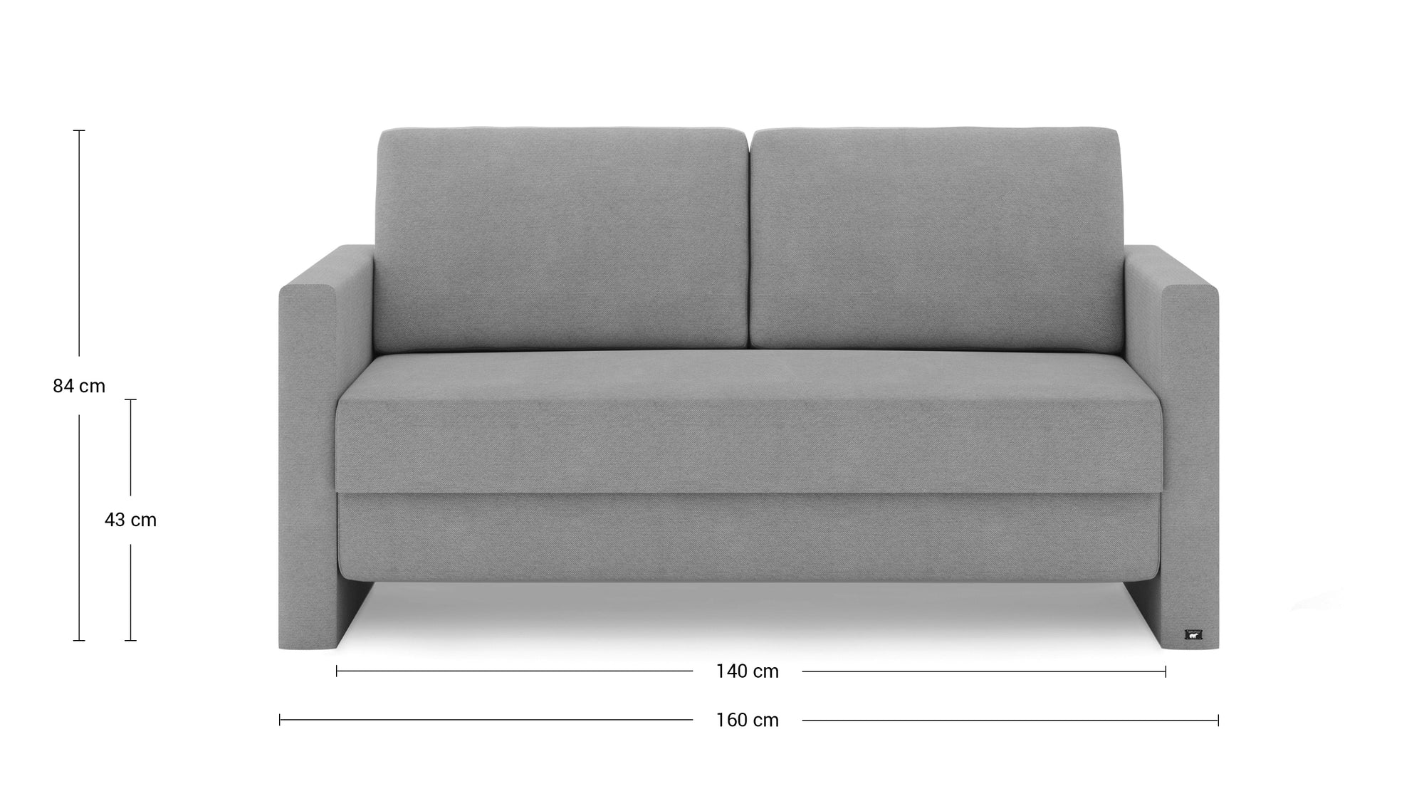 Schlafsofa von Bruno – 140 cm, in Dunkelgrau, schmale Armlehnen