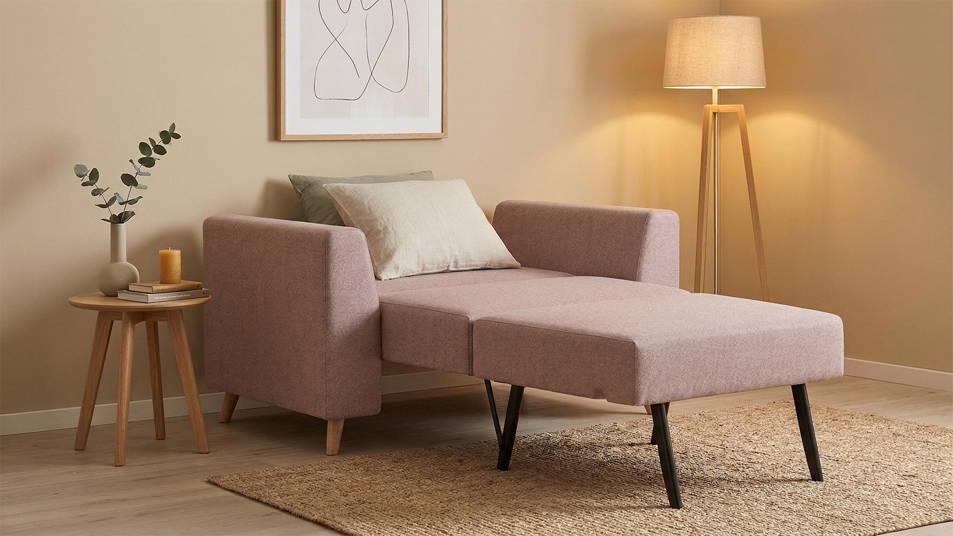 Ausgeklappter Schlafsessel in Glory Blush