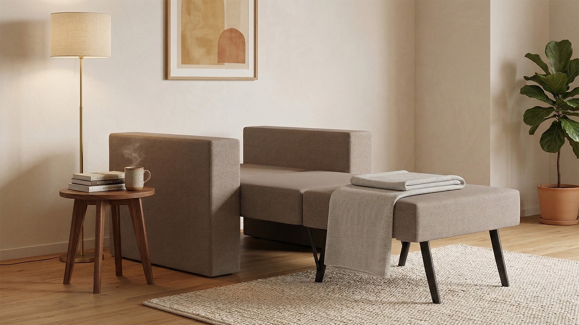 Ausgeklappter Schlafsessel in Glory Taupe
