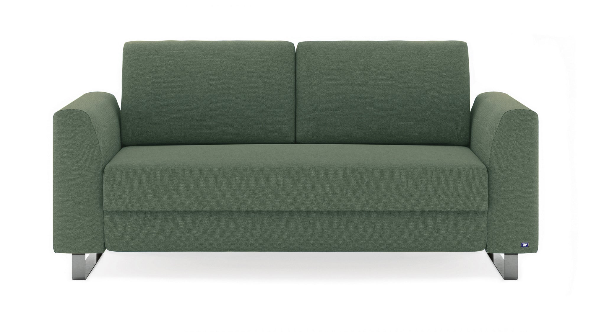 Schlafsofa von Bruno – 140 cm, in Grün, Klassik-Armlehnen, Metallfüße