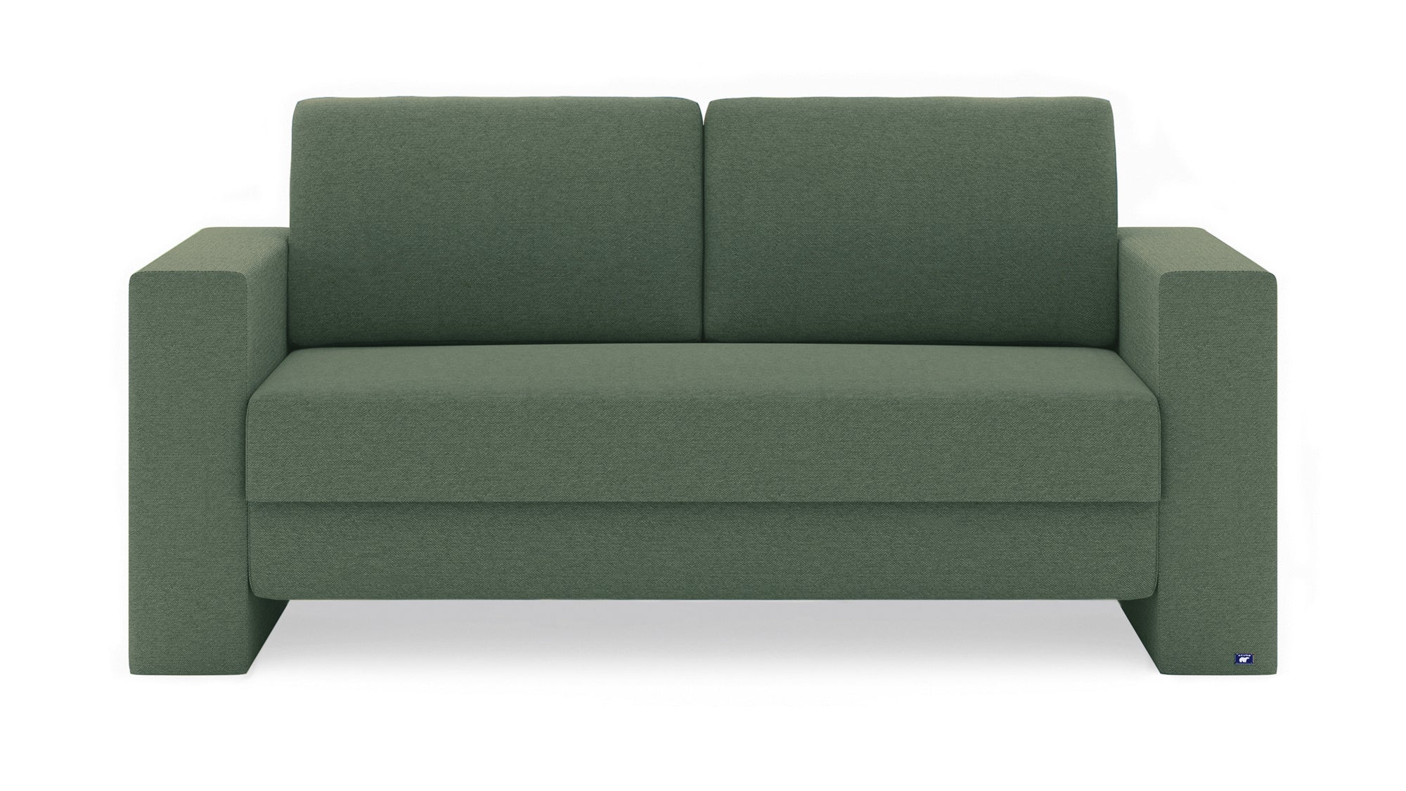 Schlafsofa von Bruno – 140 cm, in Grün, Kubus-Armlehnen