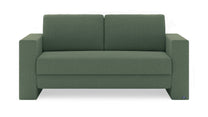 Schlafsofa von Bruno – 140 cm, in Grün, Kubus-Armlehnen