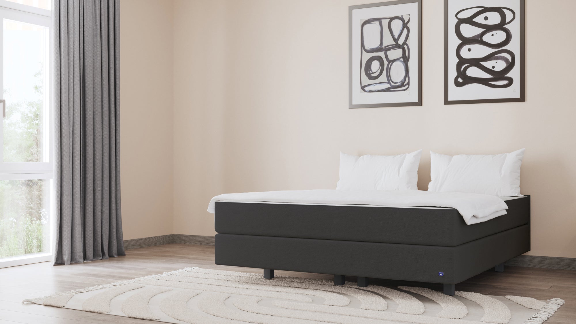 Boxspringbett Premium von Bruno – in Anthrazit, Compact-Kopfteil, Klassik-Armlehnen