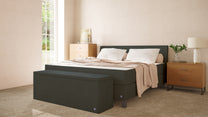 Boxspringbett Premium von Bruno – in Anthrazit, Kurz-Kopfteil, Klassik-Armlehnen