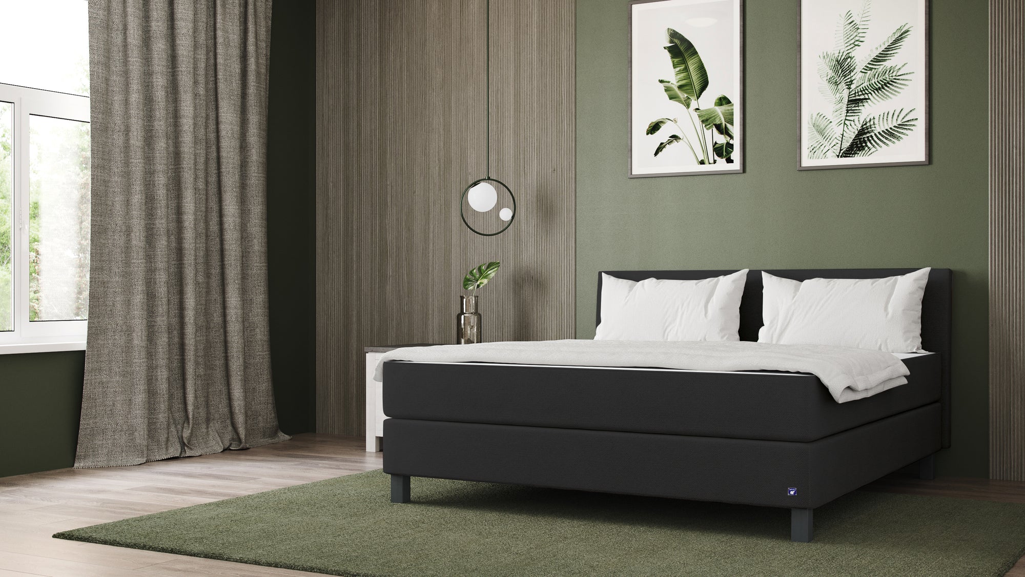 Boxspringbett Premium von Bruno – in Anthrazit, Kurz-Kopfteil, Klassik-Armlehnen