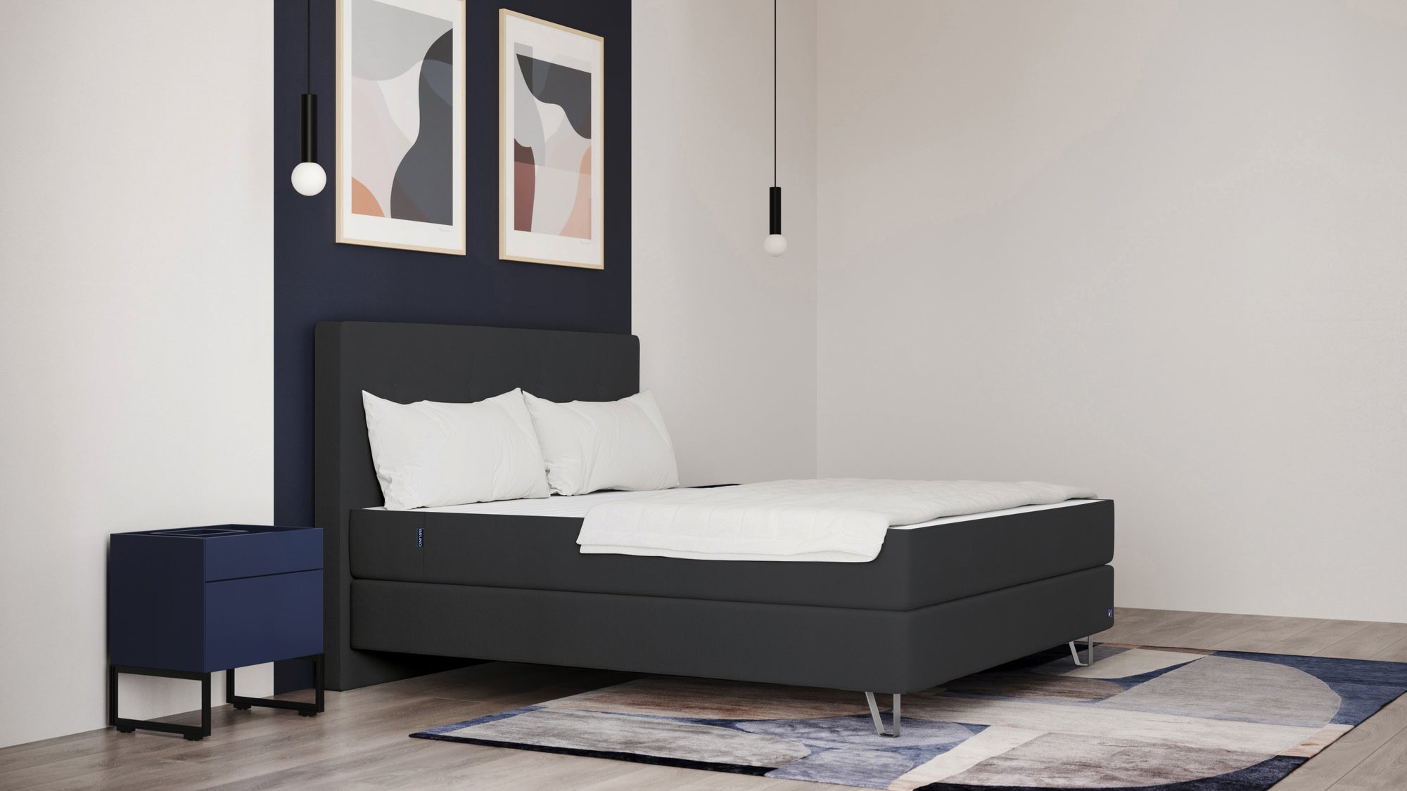 Boxspringbett Premium von Bruno – in Anthrazit, Opus-Kopfteil, Klassik-Armlehnen