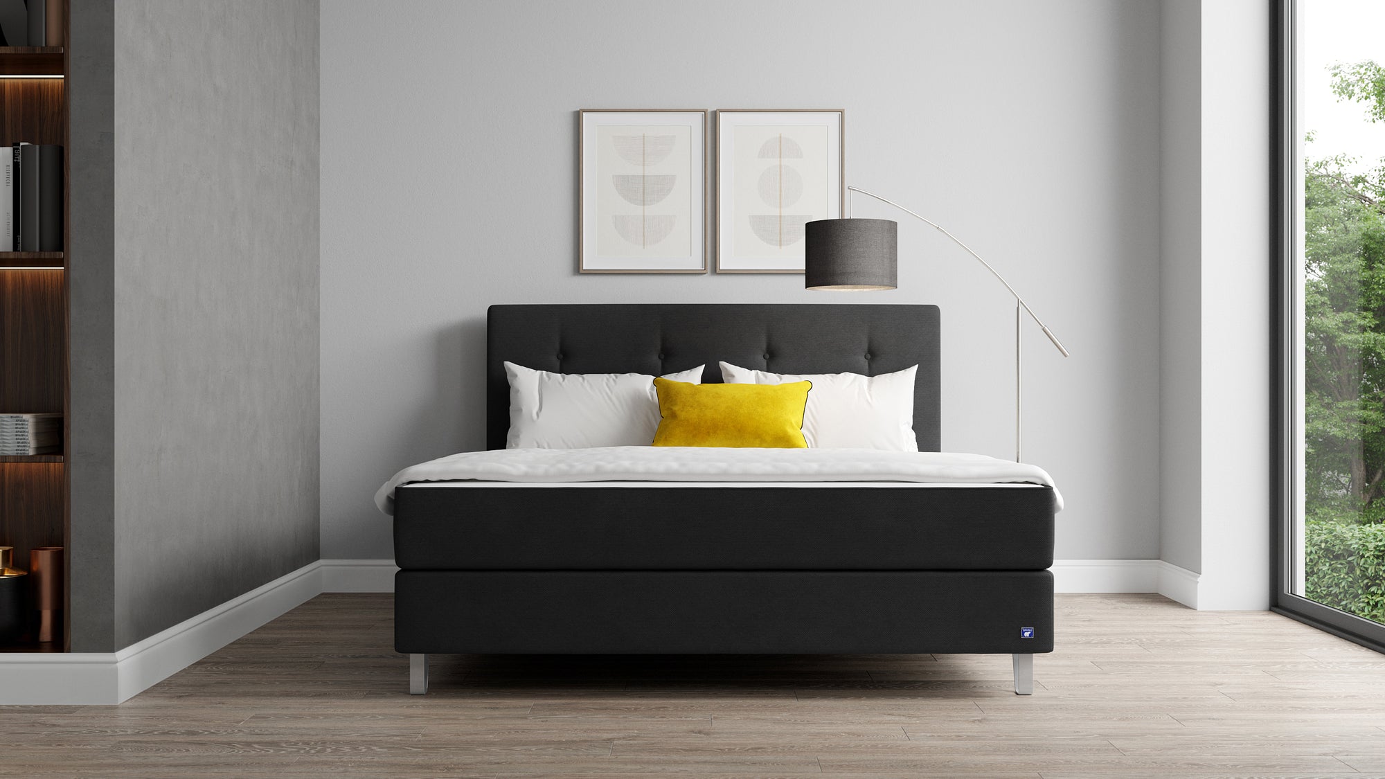 Boxspringbett Premium von Bruno – in Anthrazit, Opus-Kopfteil, Klassik-Armlehnen