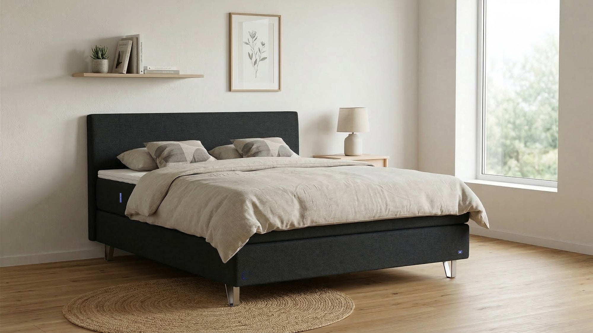 Boxspringbett Premium von Bruno – in Anthrazit, Kurz-Kopfteil, Klassik-Armlehnen