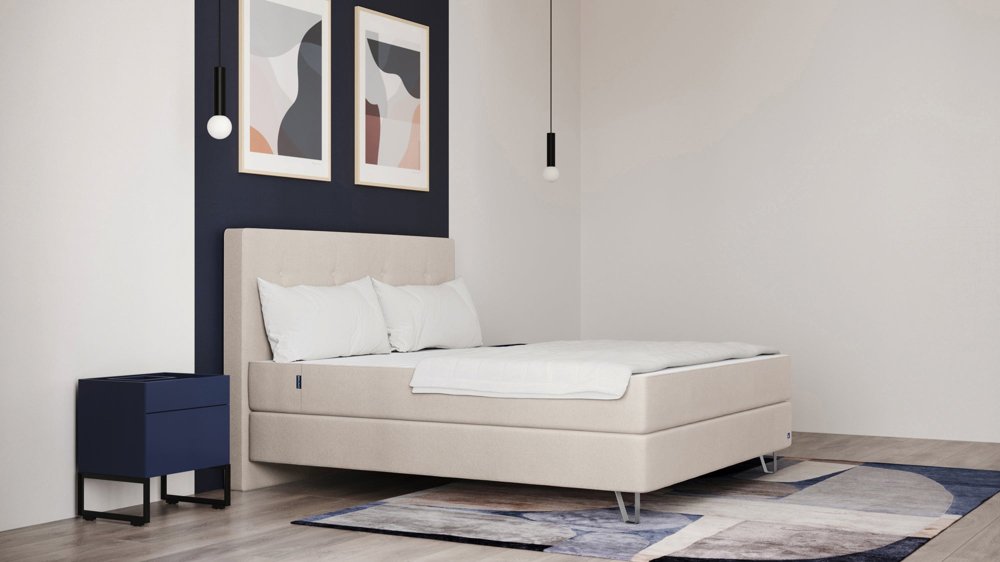 Boxspringbett Premium von Bruno – in Beige, Opus-Kopfteil, Klassik-Armlehnen