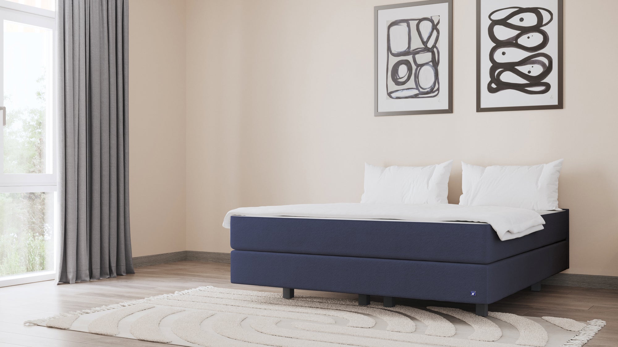 Boxspringbett Premium von Bruno – in Blau, Compact-Kopfteil, Klassik-Armlehnen