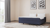 Boxspringbett Premium von Bruno – in Blau, Compact-Kopfteil, Klassik-Armlehnen