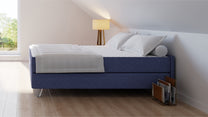 Boxspringbett Premium von Bruno – in Blau, Compact-Kopfteil, Klassik-Armlehnen