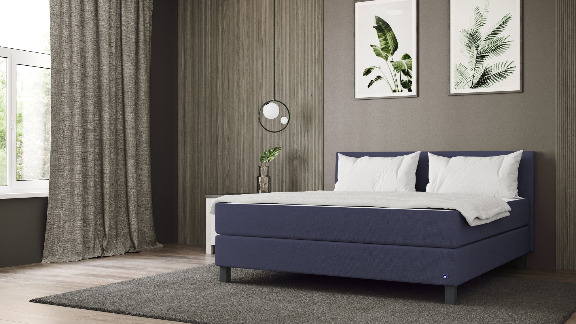 Boxspringbett Premium von Bruno – in Blau, Kurz-Kopfteil, Klassik-Armlehnen